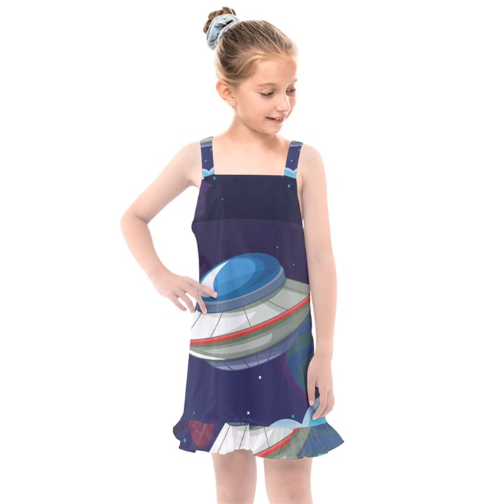 Ufo Alien Spaceship Galaxy Kids  Overall Dress