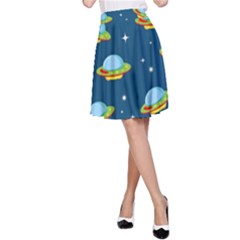 Seamless Pattern Ufo With Star Space Galaxy Background A-line Skirt by Bedest