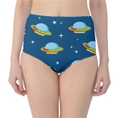 Seamless Pattern Ufo With Star Space Galaxy Background Classic High-waist Bikini Bottoms by Bedest