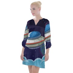 Ufo Alien Spaceship Galaxy Open Neck Shift Dress by Bedest