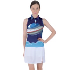 Ufo Alien Spaceship Galaxy Women s Sleeveless Polo T-shirt by Bedest