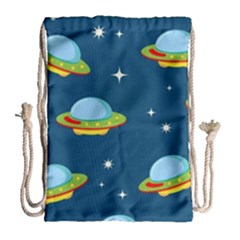 Seamless Pattern Ufo With Star Space Galaxy Background Drawstring Bag (large) by Bedest