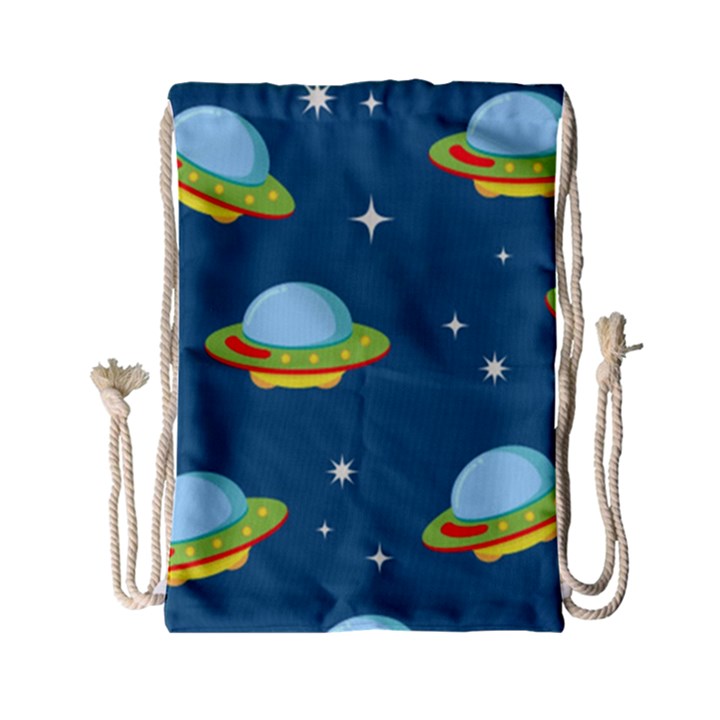 Seamless Pattern Ufo With Star Space Galaxy Background Drawstring Bag (Small)