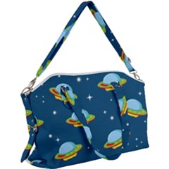 Seamless Pattern Ufo With Star Space Galaxy Background Canvas Crossbody Bag by Bedest