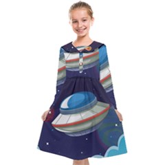 Ufo Alien Spaceship Galaxy Kids  Midi Sailor Dress by Bedest