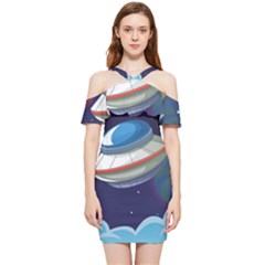 Ufo Alien Spaceship Galaxy Shoulder Frill Bodycon Summer Dress by Bedest