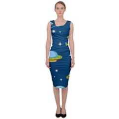 Seamless Pattern Ufo With Star Space Galaxy Background Sleeveless Pencil Dress