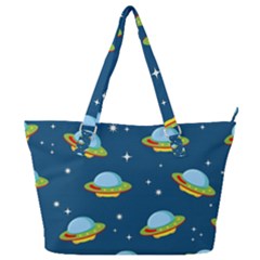 Seamless Pattern Ufo With Star Space Galaxy Background Full Print Shoulder Bag by Bedest