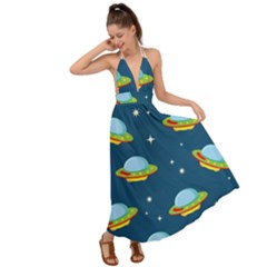 Seamless Pattern Ufo With Star Space Galaxy Background Backless Maxi Beach Dress by Bedest