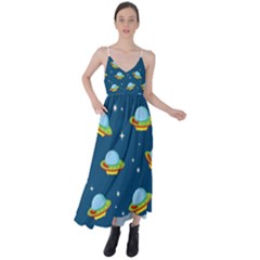 Seamless Pattern Ufo With Star Space Galaxy Background Tie Back Maxi Dress by Bedest