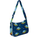 Seamless Pattern Ufo With Star Space Galaxy Background Zip Up Shoulder Bag View1