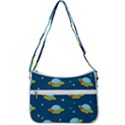 Seamless Pattern Ufo With Star Space Galaxy Background Zip Up Shoulder Bag View3