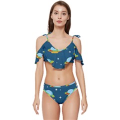 Seamless Pattern Ufo With Star Space Galaxy Background Ruffle Edge Tie Up Bikini Set	 by Bedest