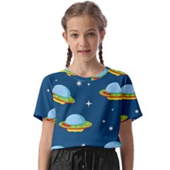 Seamless Pattern Ufo With Star Space Galaxy Background Kids  Basic T-shirt by Bedest