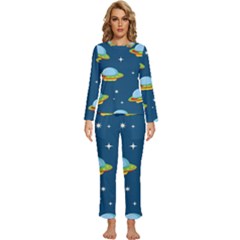 Seamless Pattern Ufo With Star Space Galaxy Background Womens  Long Sleeve Lightweight Pajamas Set by Bedest