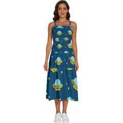 Seamless Pattern Ufo With Star Space Galaxy Background Sleeveless Shoulder Straps Boho Dress by Bedest