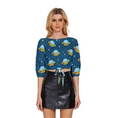 Seamless Pattern Ufo With Star Space Galaxy Background Mid Sleeve Drawstring Hem Top by Bedest