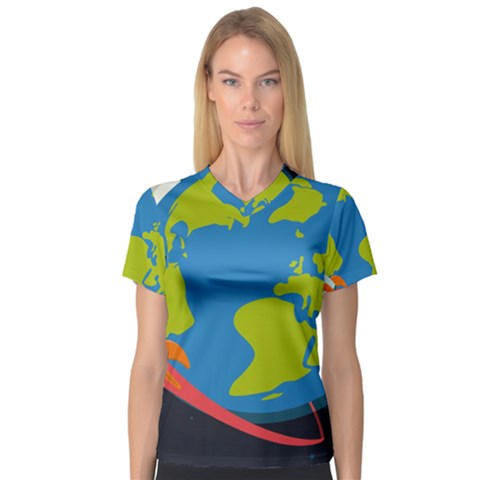 Spaceship Design V-neck Sport Mesh T-shirt by Bedest