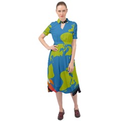 Spaceship Design Keyhole Neckline Chiffon Dress by Bedest