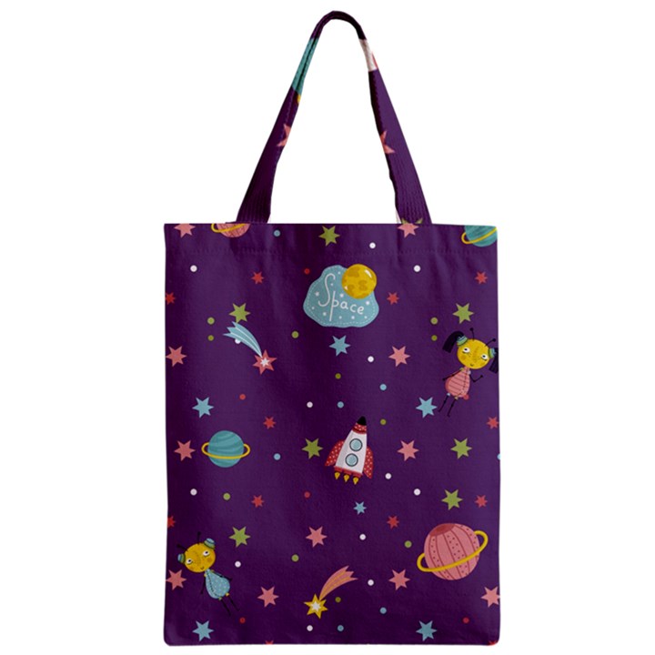 Space Travels Seamless Pattern Vector Cartoon Zipper Classic Tote Bag