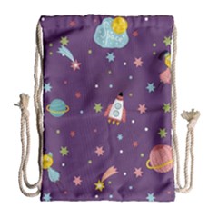 Space Travels Seamless Pattern Vector Cartoon Drawstring Bag (large) by Bedest