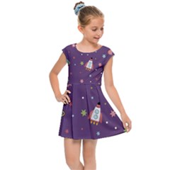 Space Travels Seamless Pattern Vector Cartoon Kids  Cap Sleeve Dress by Bedest