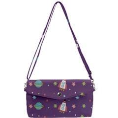 Space Travels Seamless Pattern Vector Cartoon Removable Strap Clutch Bag by Bedest