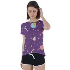 Space Travels Seamless Pattern Vector Cartoon Short Sleeve Open Back T-shirt by Bedest