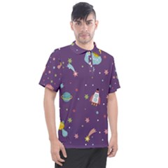 Space Travels Seamless Pattern Vector Cartoon Men s Polo T-shirt by Bedest