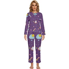 Space Travels Seamless Pattern Vector Cartoon Womens  Long Sleeve Lightweight Pajamas Set by Bedest