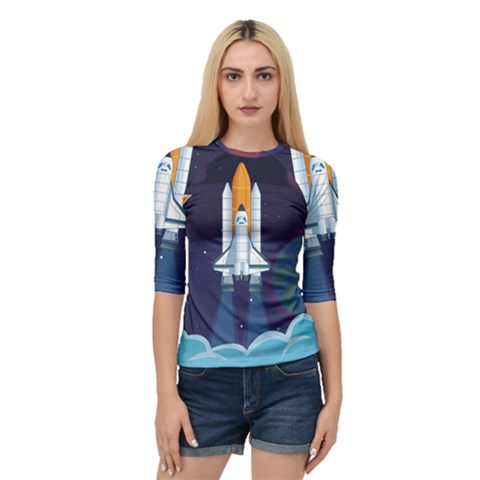 Spaceship Milkyway Galaxy Quarter Sleeve Raglan T-shirt by Bedest