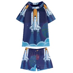 Spaceship Milkyway Galaxy Kids  Swim T-shirt And Shorts Set by Bedest