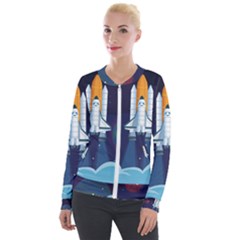 Spaceship Milkyway Galaxy Velvet Zip Up Jacket by Bedest