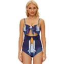 Spaceship Milkyway Galaxy Knot Front One-Piece Swimsuit View1