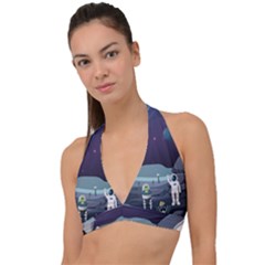 Alien Astronaut Scene Halter Plunge Bikini Top by Bedest