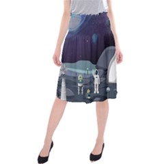 Alien Astronaut Scene Midi Beach Skirt by Bedest