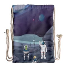 Alien Astronaut Scene Drawstring Bag (large) by Bedest