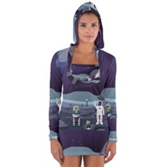 Alien Astronaut Scene Long Sleeve Hooded T-shirt by Bedest