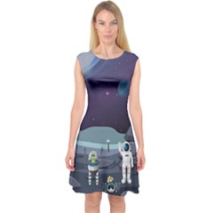 Alien Astronaut Scene Capsleeve Midi Dress by Bedest