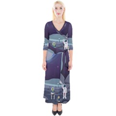 Alien Astronaut Scene Quarter Sleeve Wrap Maxi Dress by Bedest