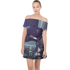 Alien Astronaut Scene Off Shoulder Chiffon Dress by Bedest