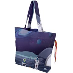 Alien Astronaut Scene Drawstring Tote Bag by Bedest