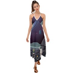 Alien Astronaut Scene Halter Tie Back Dress  by Bedest