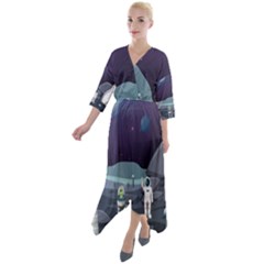 Alien Astronaut Scene Quarter Sleeve Wrap Front Maxi Dress by Bedest