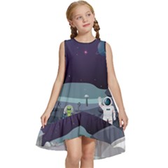 Alien Astronaut Scene Kids  Frill Swing Dress by Bedest