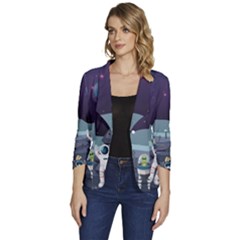 Alien Astronaut Scene Women s One-button 3/4 Sleeve Short Jacket by Bedest