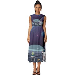 Alien Astronaut Scene Sleeveless Round Neck Midi Dress by Bedest