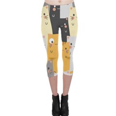 Seamless Pattern Cute Cat Cartoons Capri Leggings  by Bedest