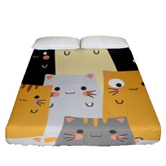 Seamless Pattern Cute Cat Cartoons Fitted Sheet (queen Size) by Bedest