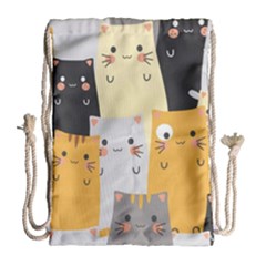 Seamless Pattern Cute Cat Cartoons Drawstring Bag (large)